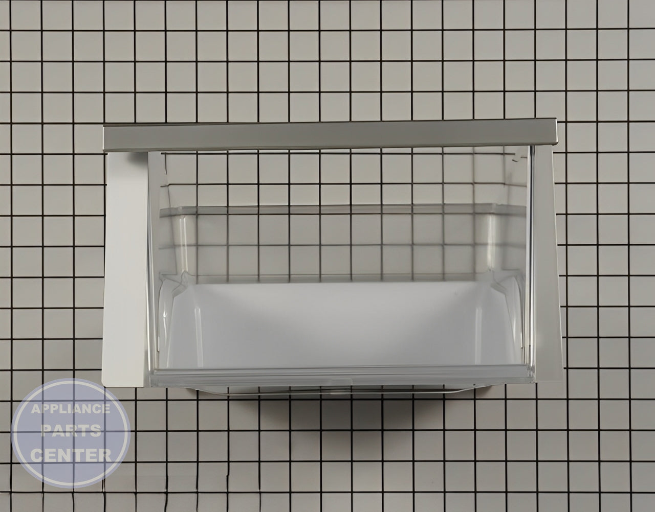 LG REFRIGERATOR VEGETABLE BIN TRAY ASSEMBLY AJP73334413 - Side view with 16x8x6 measurements