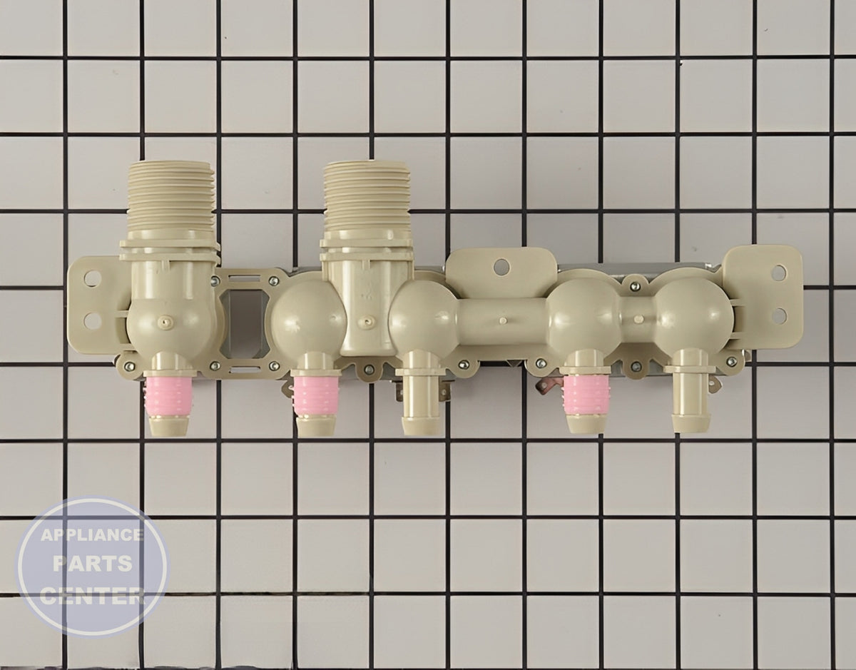 LG WASHER WATER INLET VALVE ASSEMBLY AJU75152601 - Installation in LG model showing mounting points
