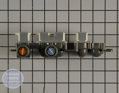 LG WASHER INLET VALVE ASSEMBLY AJU75152602 - Side view with precise measurements for perfect fit
