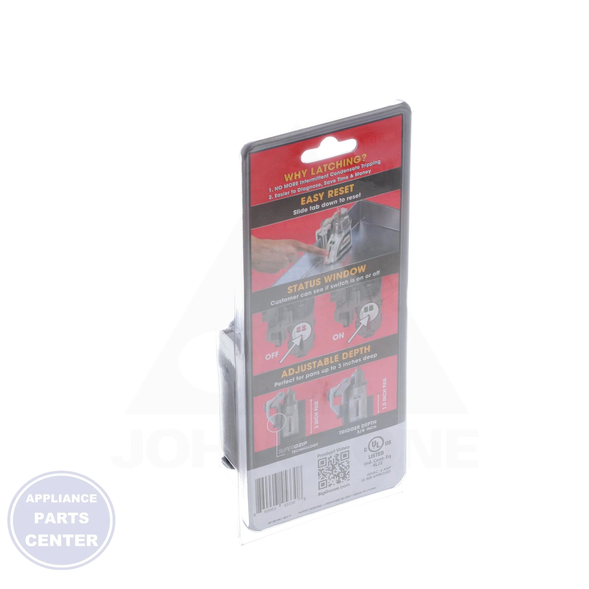 Asurity Latching Condensate Switch BG-101 - Side view with 24 VAC and 4 Amps specifications