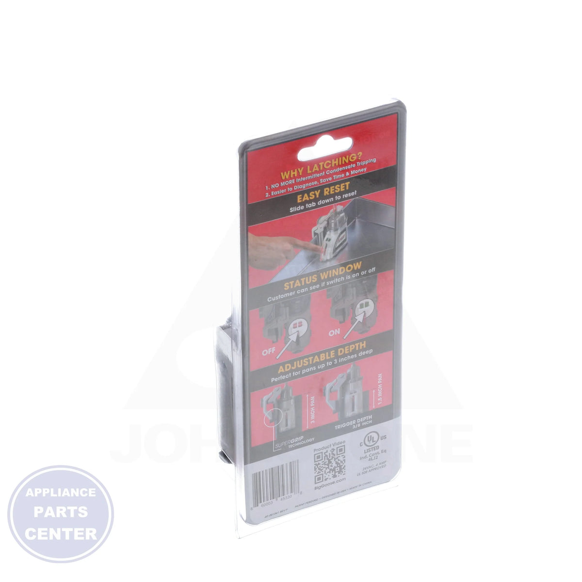 Asurity Latching Condensate Switch BG-101 - Side view with 24 VAC and 4 Amps specifications
