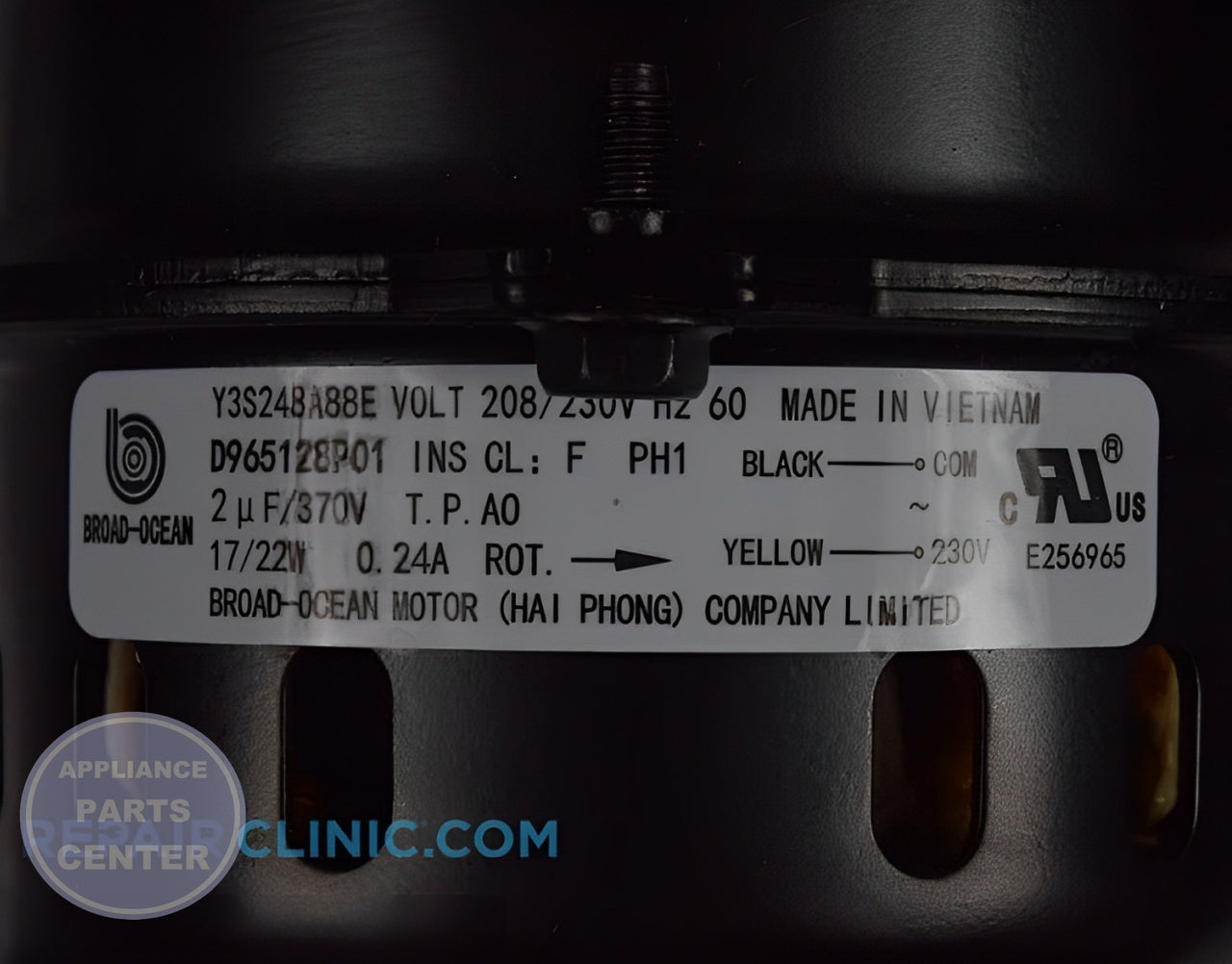 Draft Inducer Motor BLW01310 - Side view with precise measurements