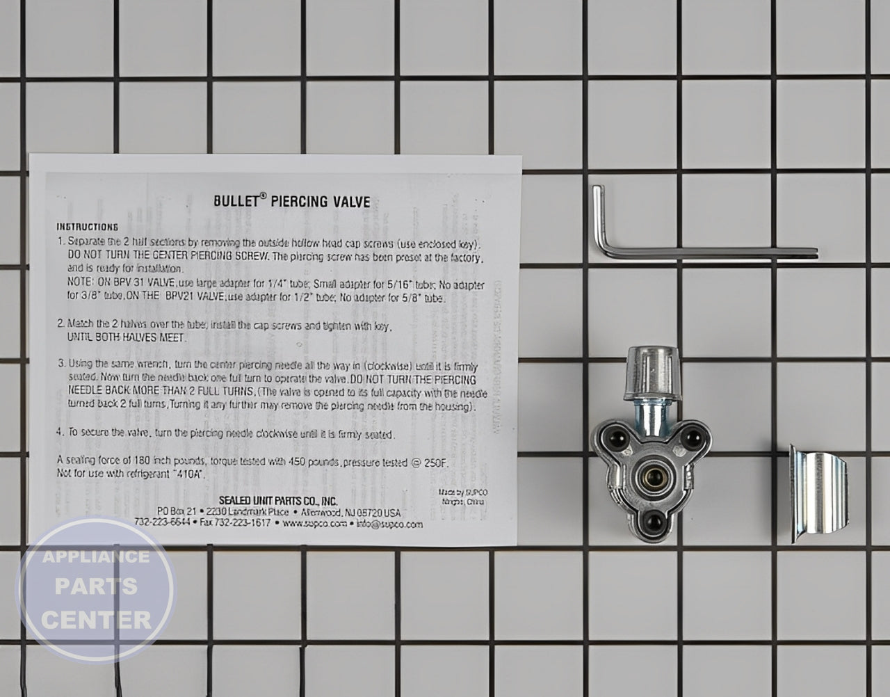 SUPCO PIERCING VALVE 3 SCREW BPV21 - Detailed view of compressor & sealed system compatibility