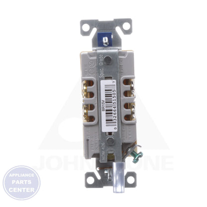Commercial/Specification Grade Receptacle BR15V - Side view with 15 Amps and 125 Volts specs