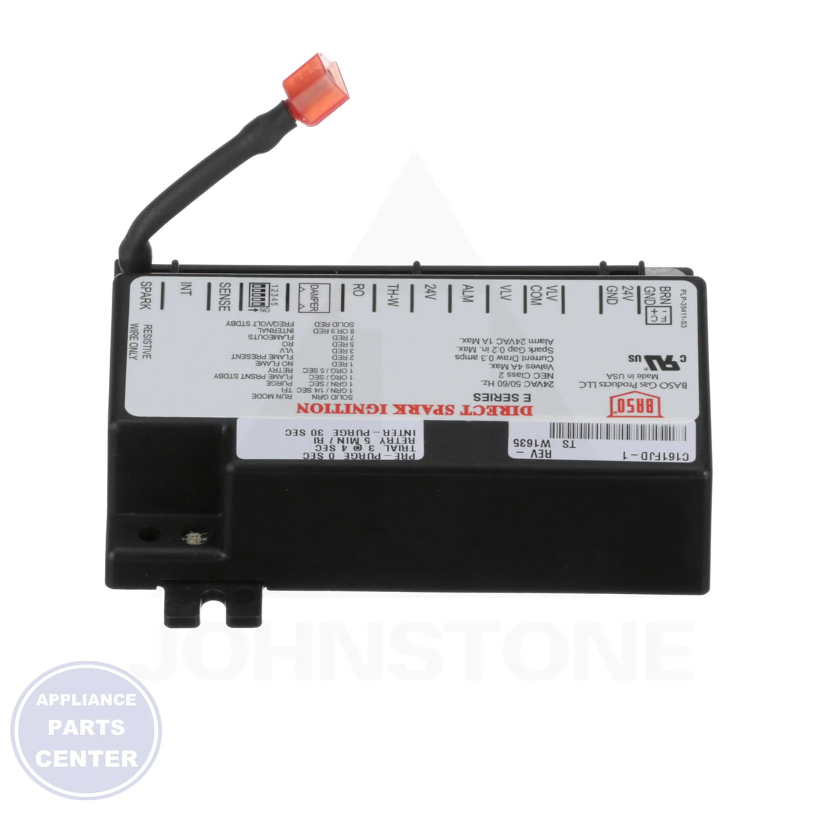 Direct Spark Ignition Control C161FJD-1CJ - Side view with 24VAC electrical rating