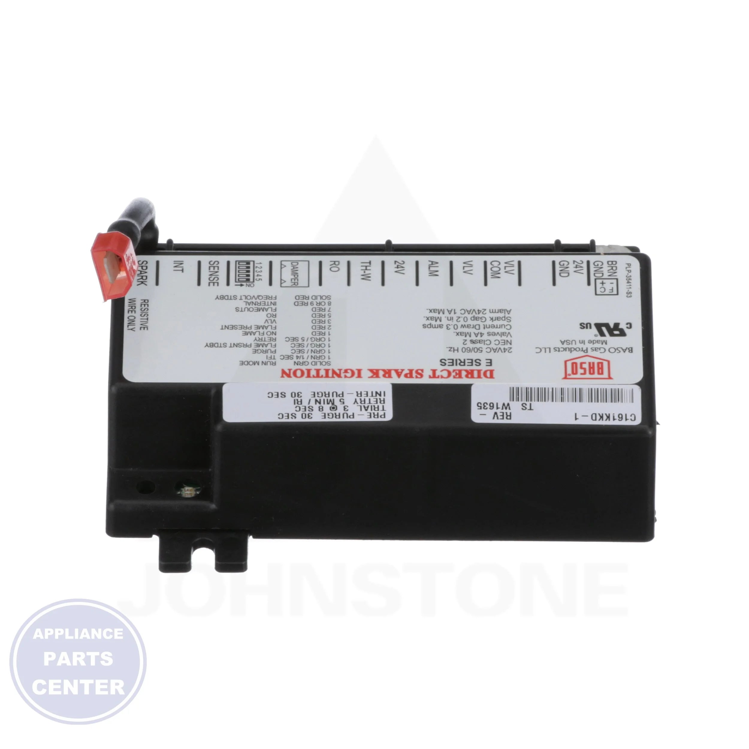Direct Spark Ignition Control C161KKD-1CJ - Side view with electrical rating specs