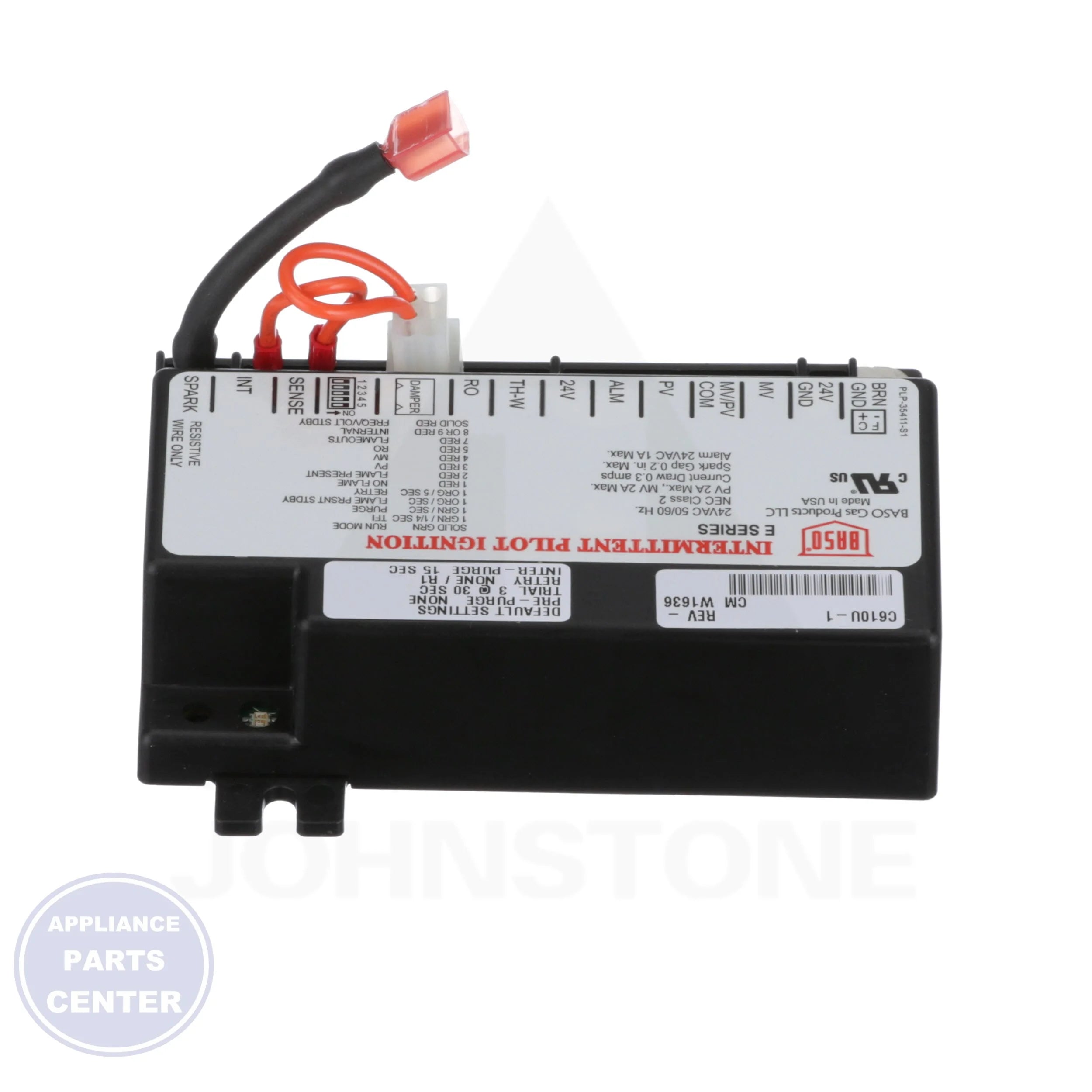 Universal Intermittent Pilot Ignition Control C610U-1CJ - Side view with 24VAC 50/60 Hz rating