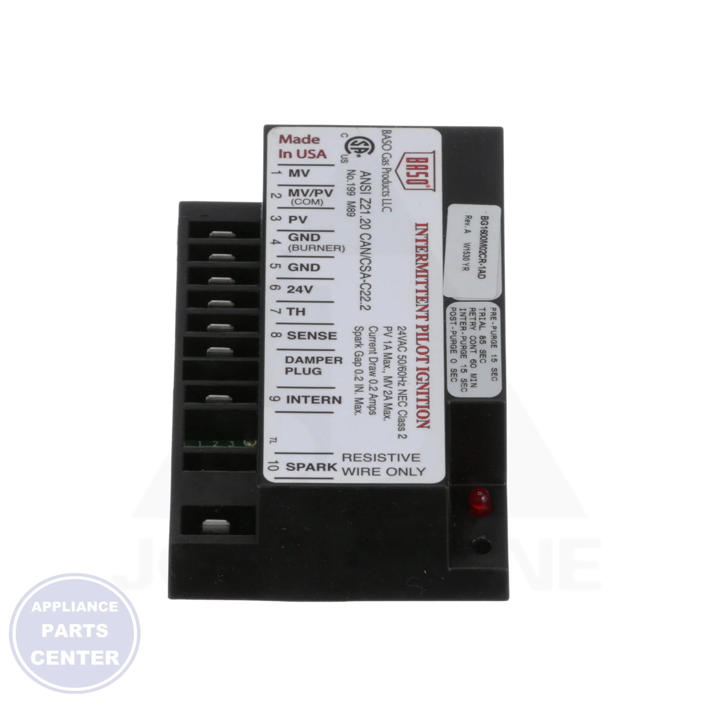 Universal Intermittent Pilot Ignition Control C661PGA-1CJ - Detailed view of 1A pilot and 2A main support