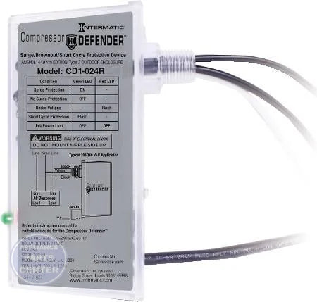 Compressor Defender™ Undervoltage, Surge, and Short Cycle Protective Device CD1-024R - Main view showing LED indicators for various models