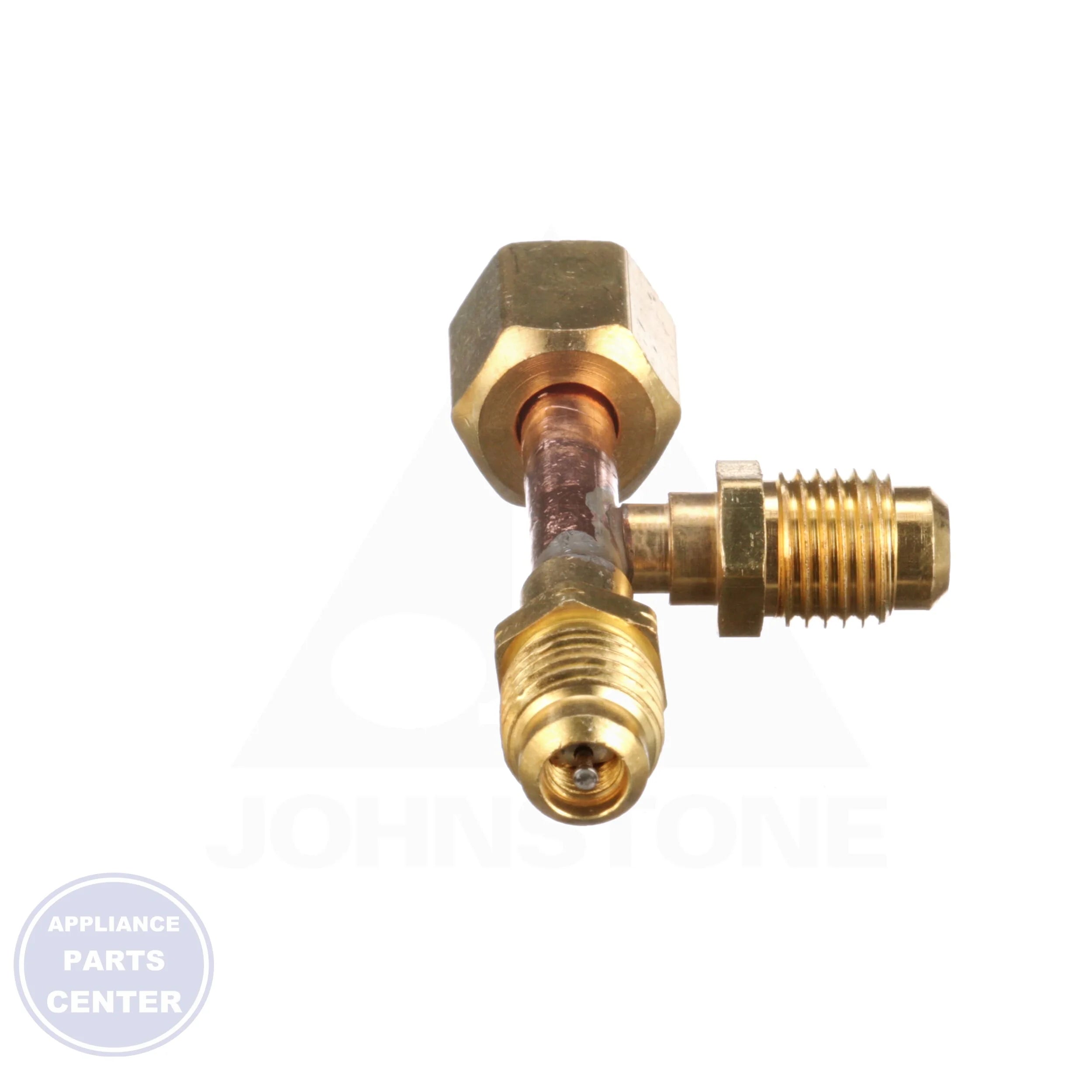 "T" Valve CD9601 - Detailed view of the brass valve depressor and 1/4" flare nut run