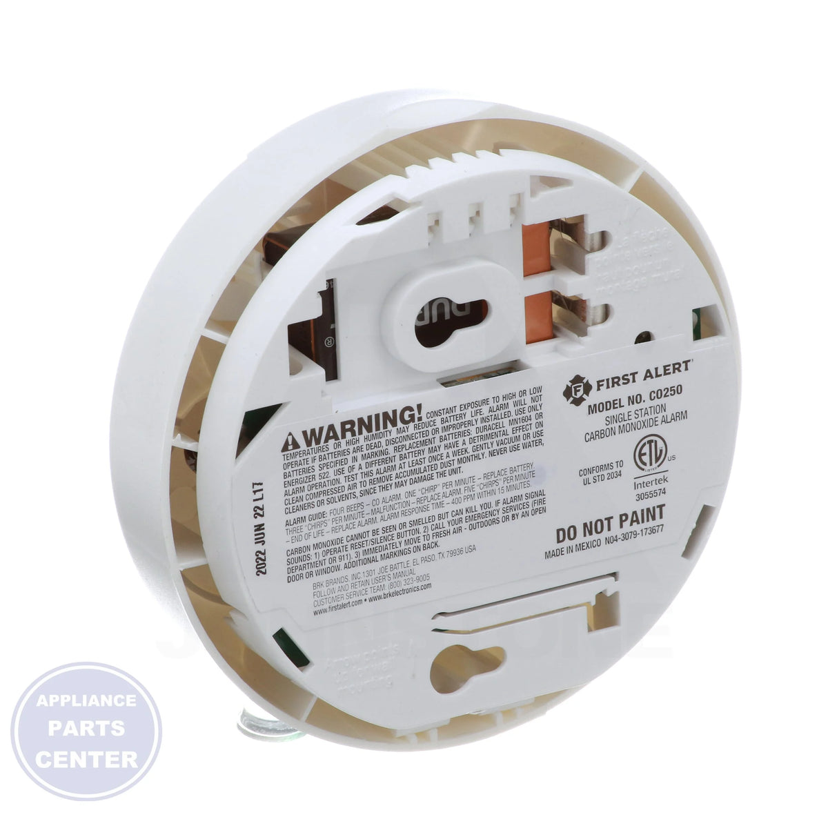 CO250B CO Alarm - Side view with Electrochemical CO sensor