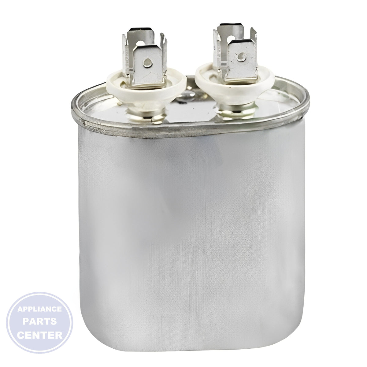 SUPCO SINGLE MOTOR OVAL RUN CAPACITOR 370V 5 MFD - Side view with 370V voltage and 5 MFD capacitance