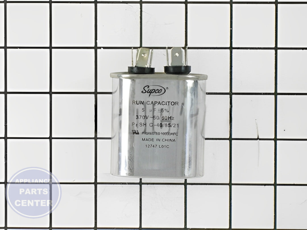 SEA SUPCO SINGLE MOTOR OVAL RUN CAPACITOR 370V 5 MFD - Installation in specific model showing mounting points