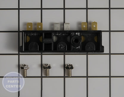 SPEED QUEEN DRYER TERMINAL BLOCK ASSEMBLY WITH SCREWS D510190P - Side view with wire connector details