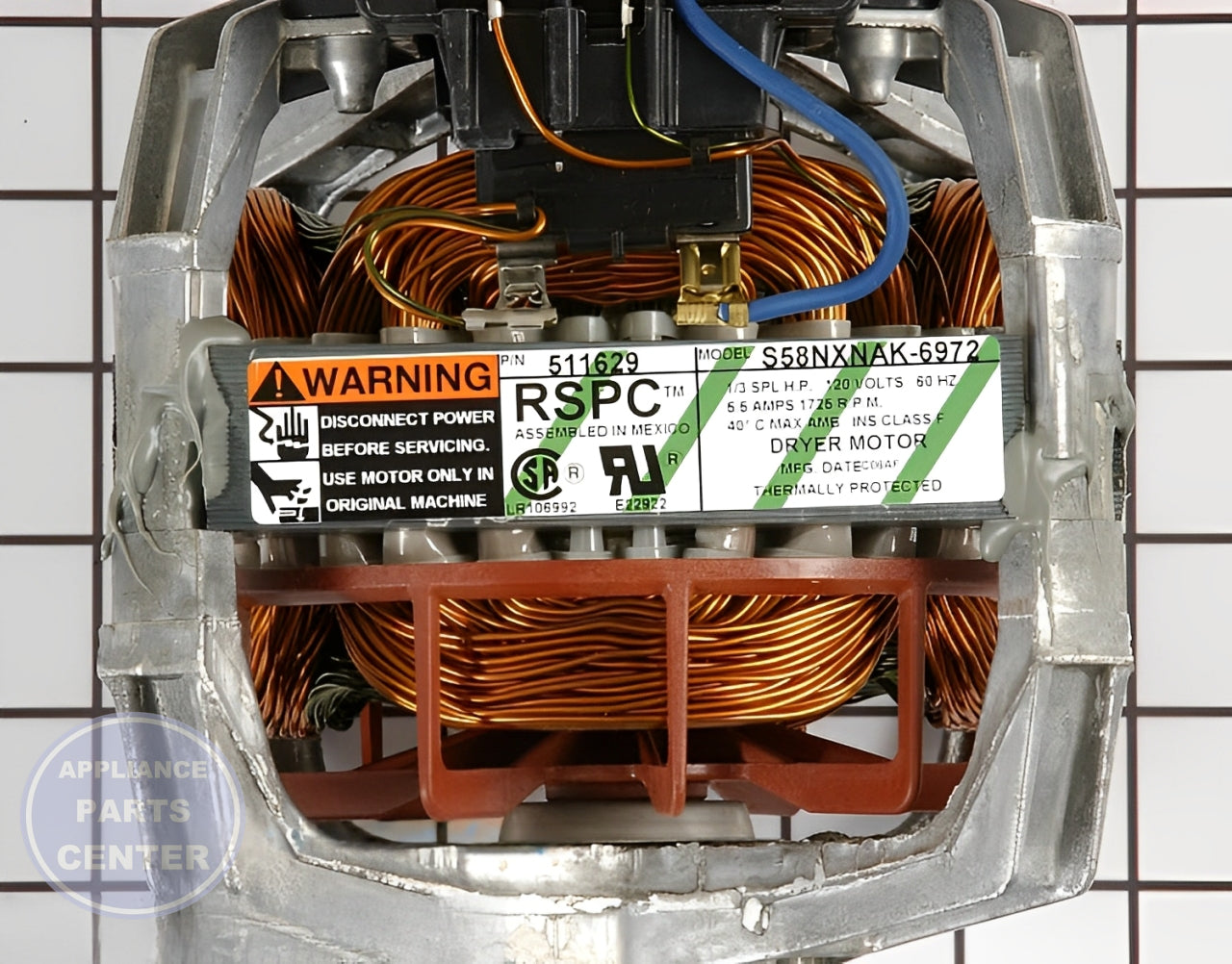 SPEED QUEEN D511629P - Side view with 120/60 motor specs