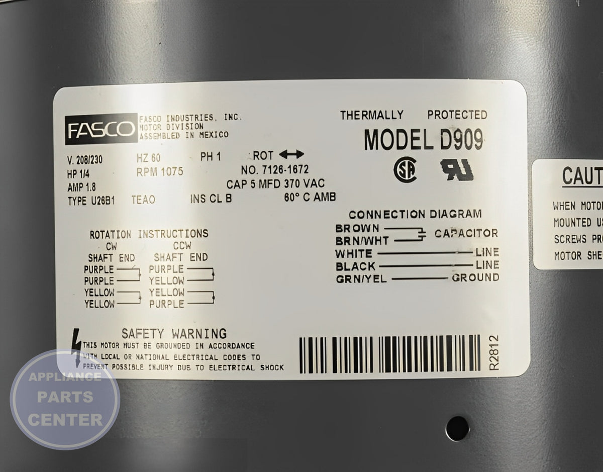 FASCO D909 - Detailed view of 1-speed motor