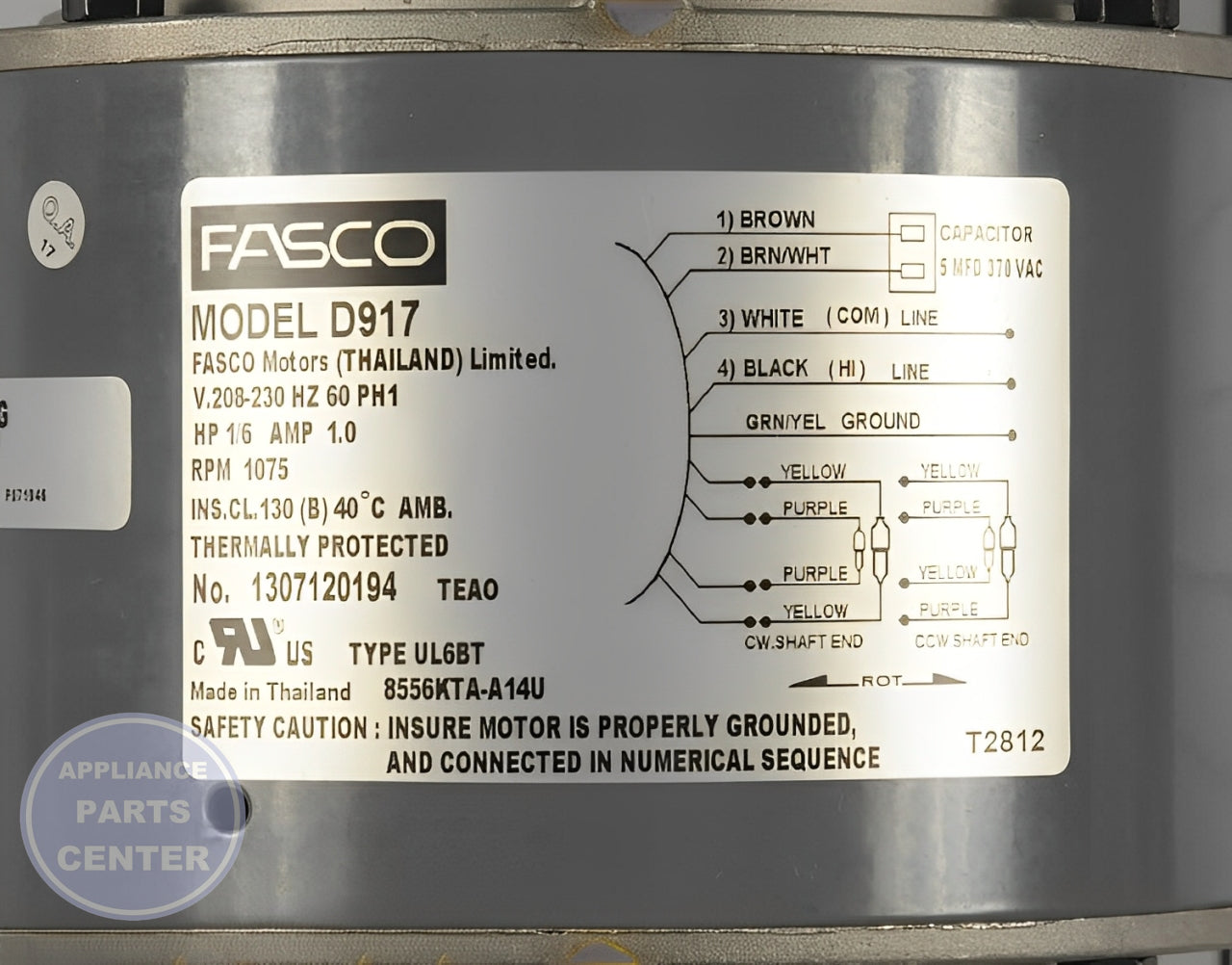 FASCO 5.6" CONDENSOR FAN MOTOR D917 - Detailed view of durable technical details