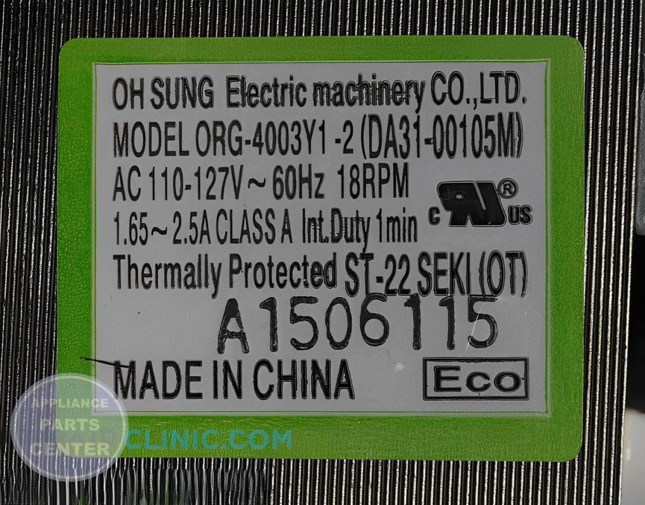 SAMSUNG REFRIGERATOR GEARED AUGER MOTOR DA31-00105M - Detailed view of reliable technical details