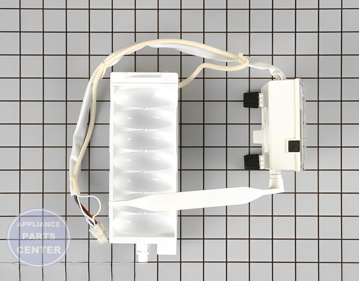 SAMSUNG REFRIGERATOR ICE MAKER ASSEMBLY DA97-00258C - Main view showing ice cube production for SAMSUNG models