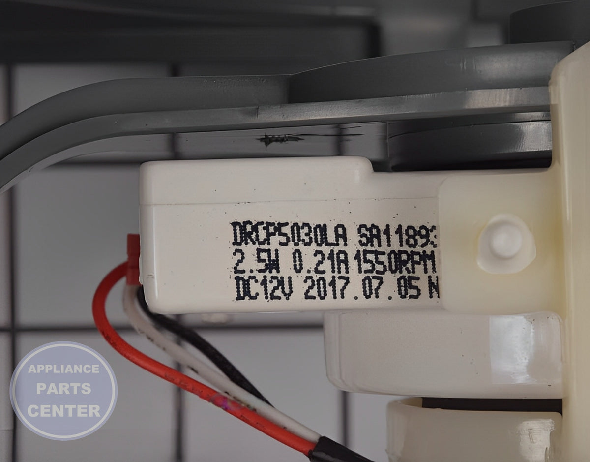 Condenser Fan Motor DA97-03145N - Side view with 4.5-inch diameter and 2.5-inch height specs