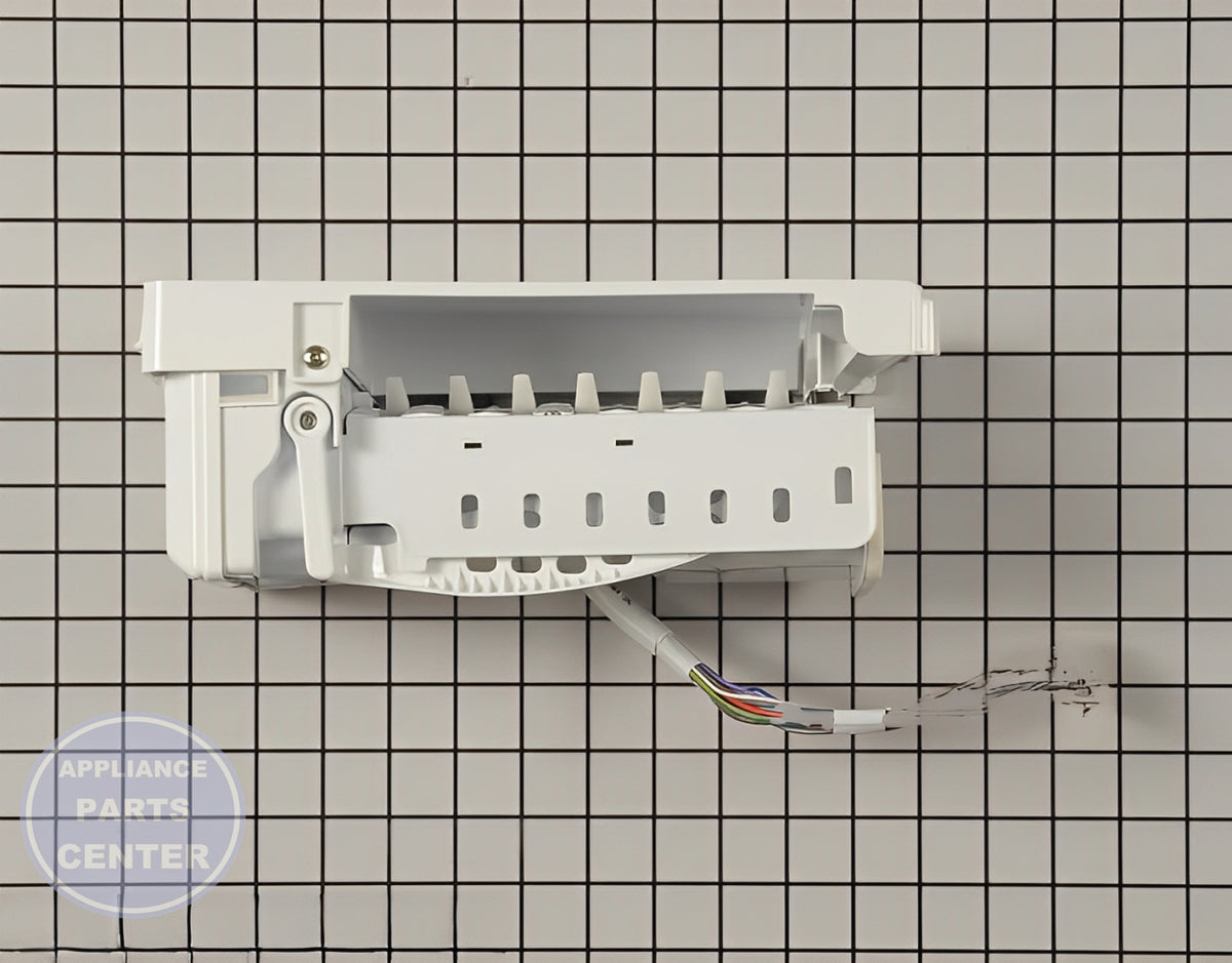 Samsung Refrigerator Ice Maker Assembly DA97-07592A - Main view showing ice production for specific Samsung models