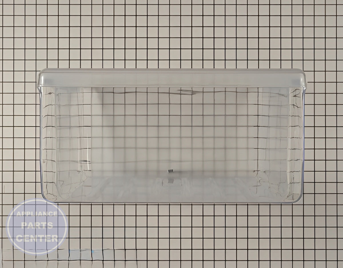 SAMSUNG UPPER VEGETABLE CASE ASSEMBLY DA97-08693B - Side view with precise measurements