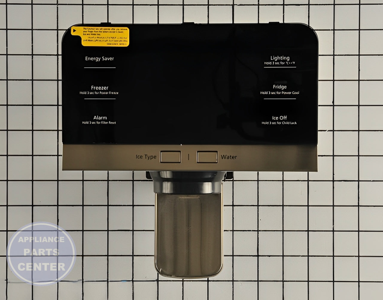 Samsung Refrigerator Assembly Cover Dispenser DA97-11332S - Main view showing water and ice dispensing for specific Samsung models