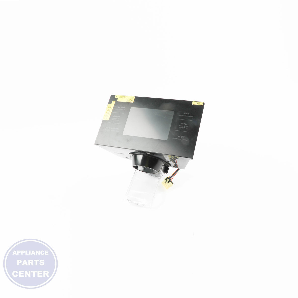 [Brand] ASSY COVER DISPENSER;AW1-12,BLACK,12 PIN - Installation in SAM Refrigerator showing easy mounting points