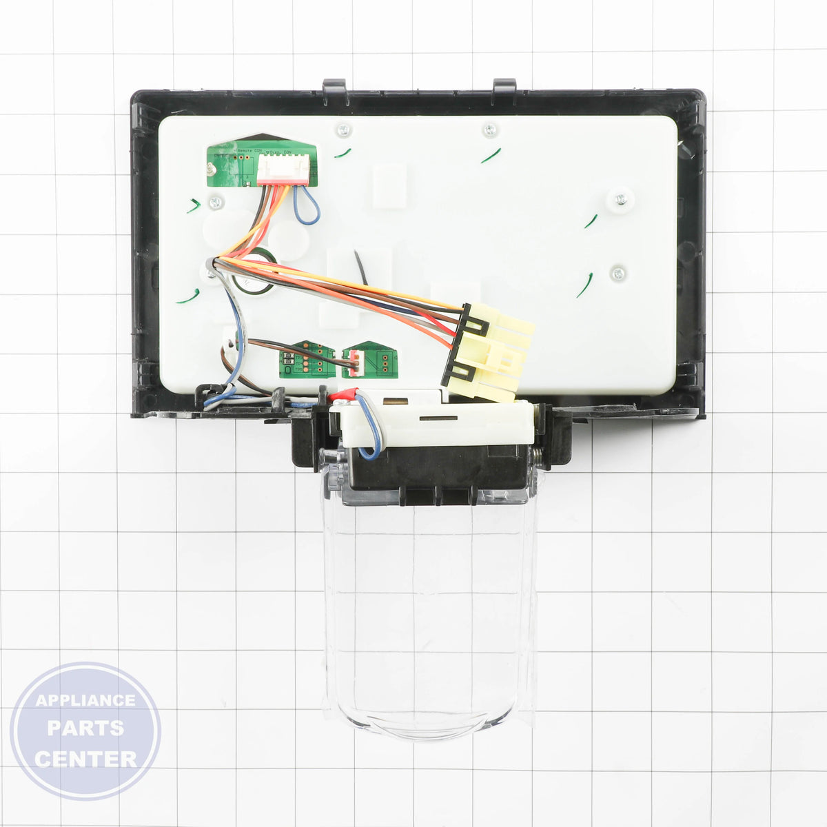 [Brand] ASSY COVER DISPENSER;AW1-12,BLACK,12 PIN - Installation in SAM Refrigerator showing easy mounting points