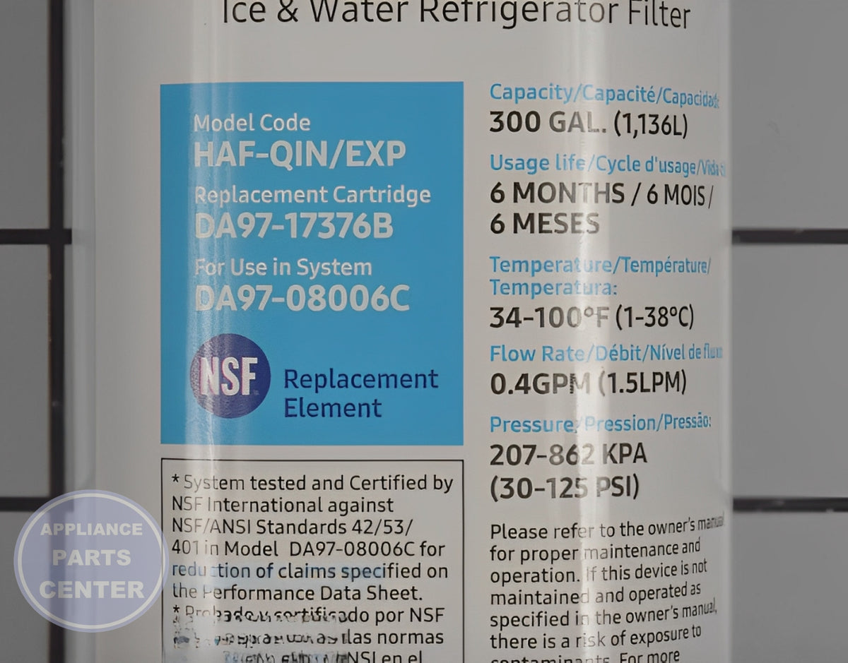 SAMSUNG WATER FILTER ASSY DA97-17376B - Detailed view of odor-free water filtration