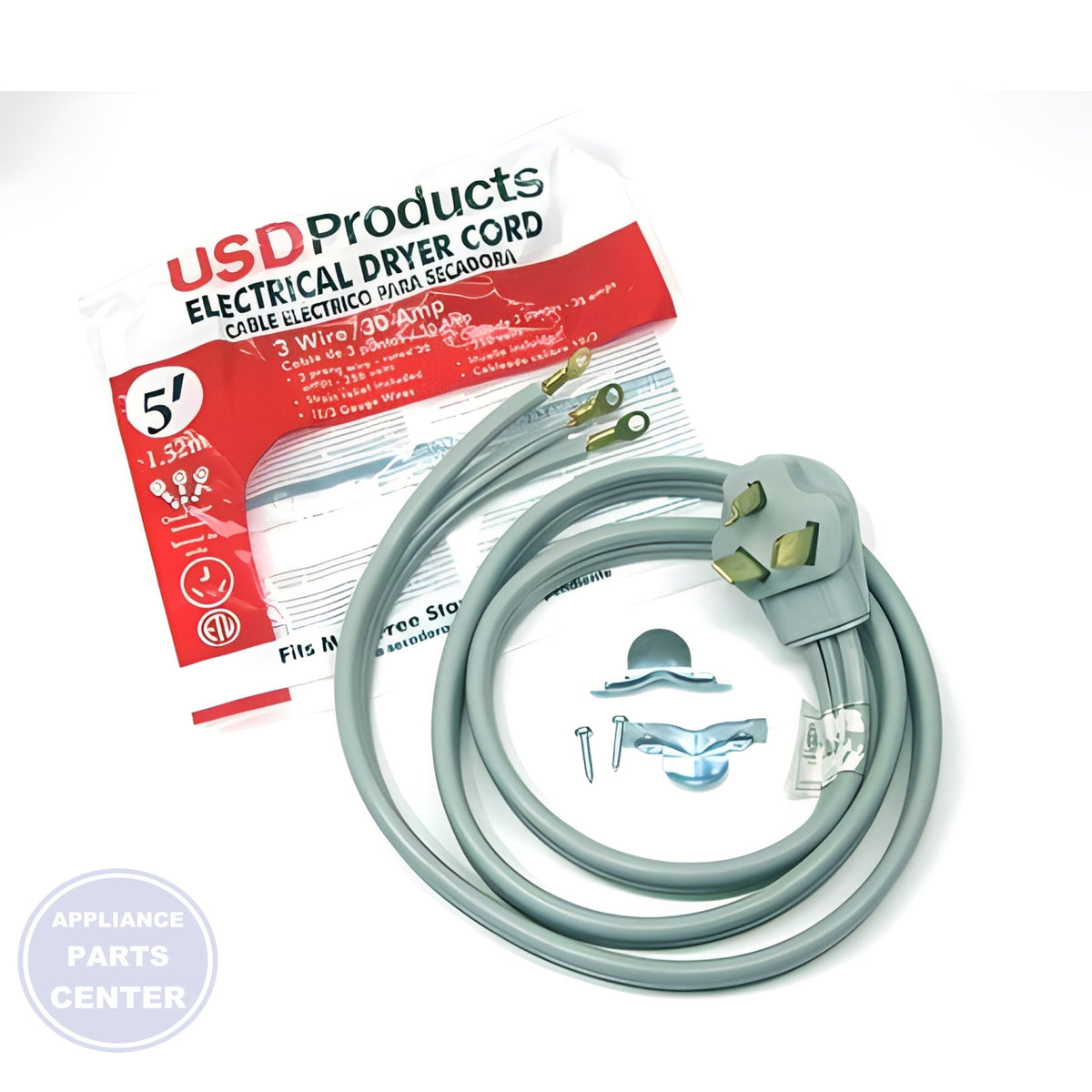 USD 5' 3 WIRE DRYER CORD 30 AMP - Detailed view of heavy-duty wiring