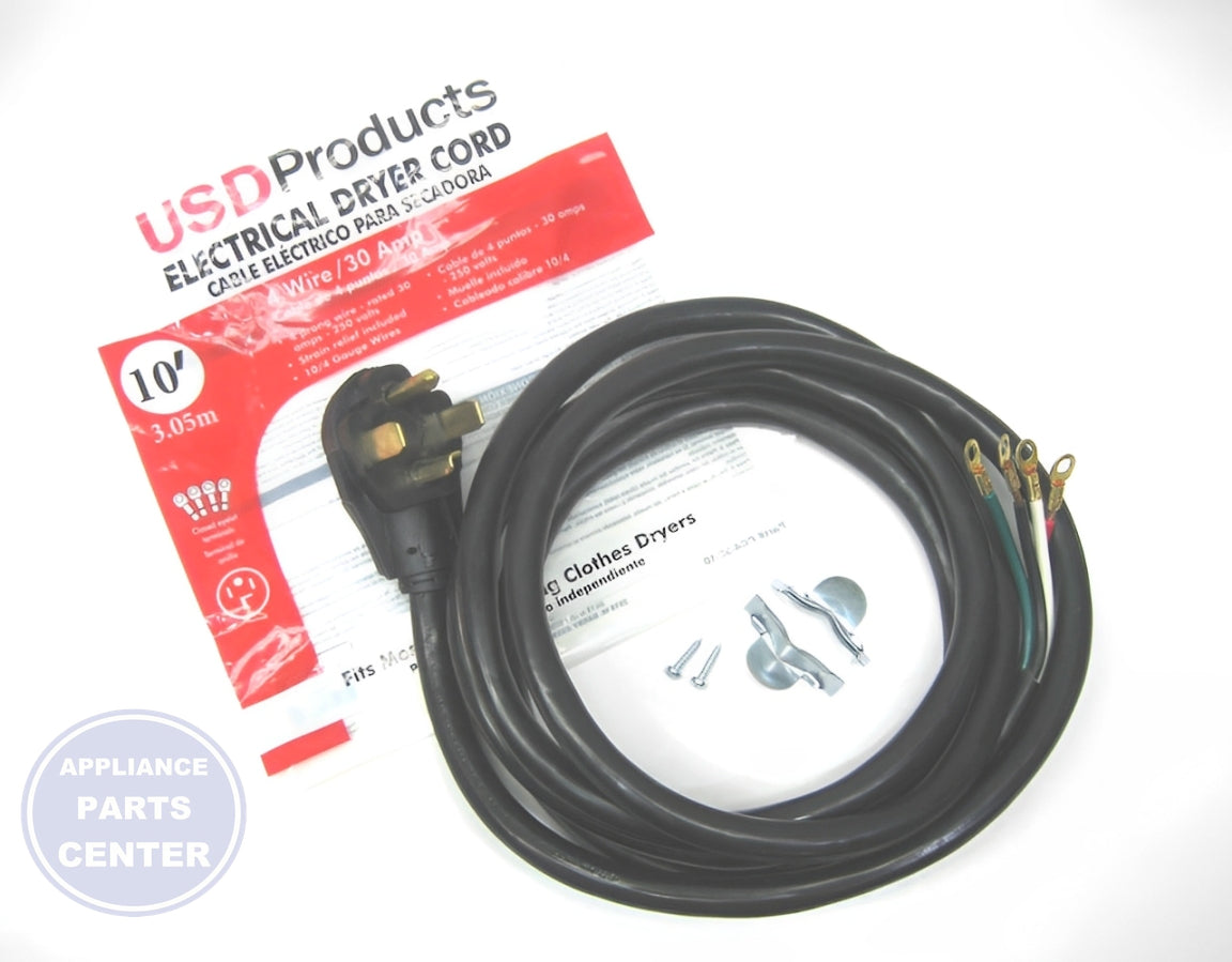 USD 10' 4 WIRE DRYER CORD 30 AMP - Main view showing reliable connection for specific models