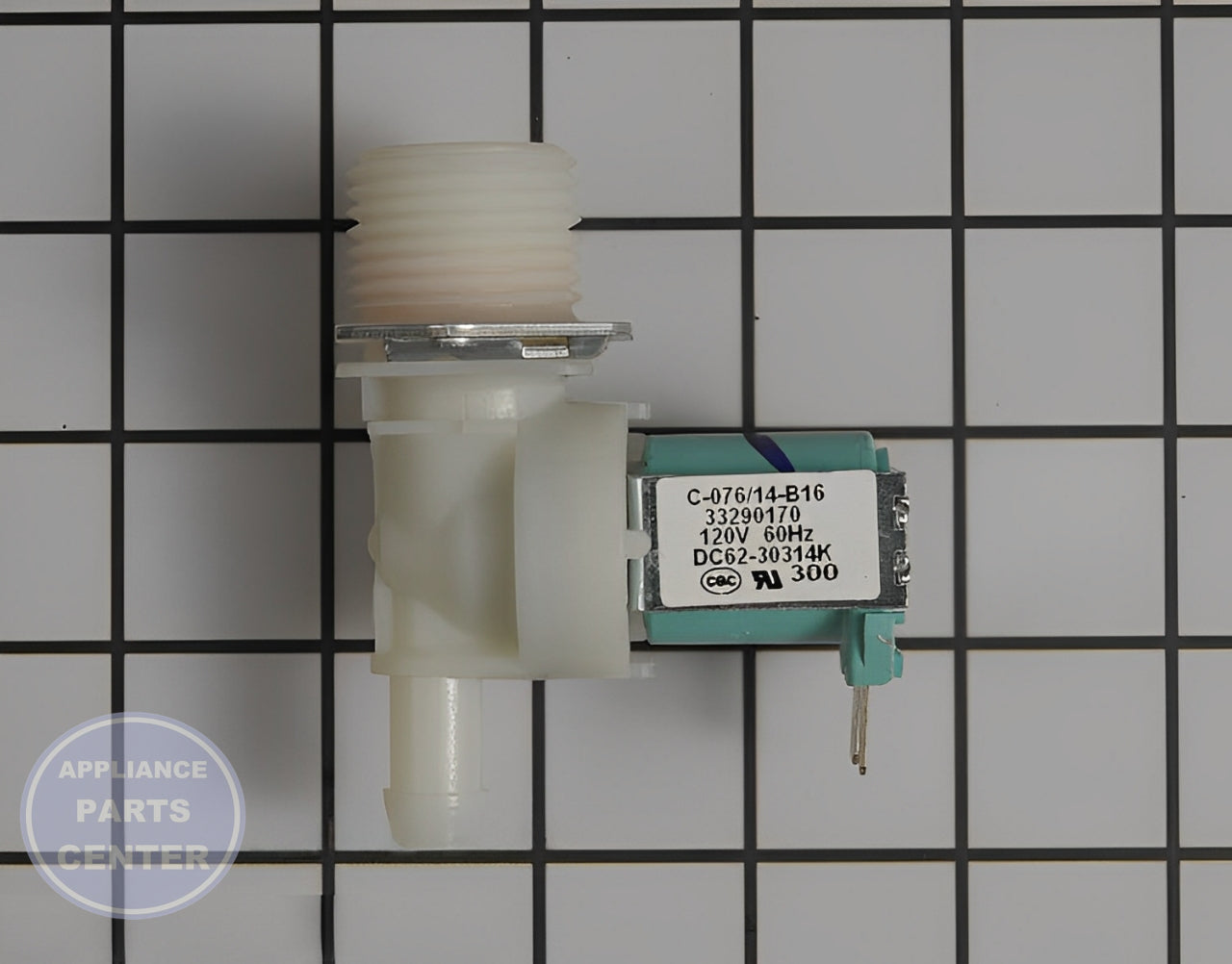 SAMSUNG WASHER HOT WATER INLET FILL VALVE ASSEMBLY DC62-30314K - Side view with precise measurements
