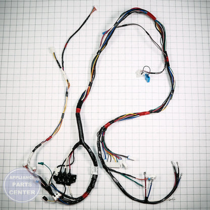 Samsung ASSY WIRE HARNESS-MAIN;DRYER-L,DUAL,STEA DC93-00465A - Installation in specific model showcasing key mounting points