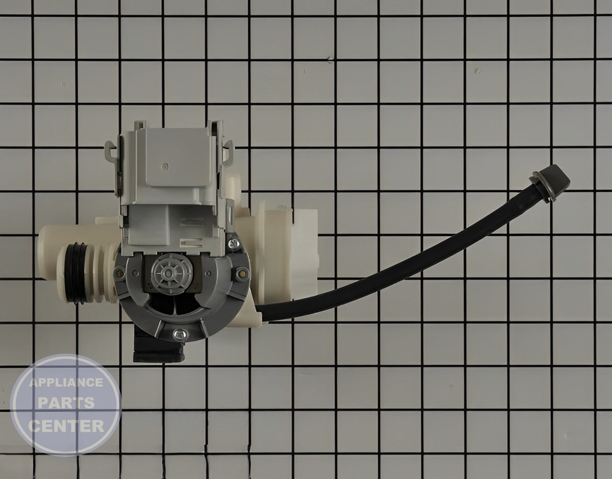 WASHER DRAIN PUMP ASSEMBLY DC97-20621A - Side view with precise measurements