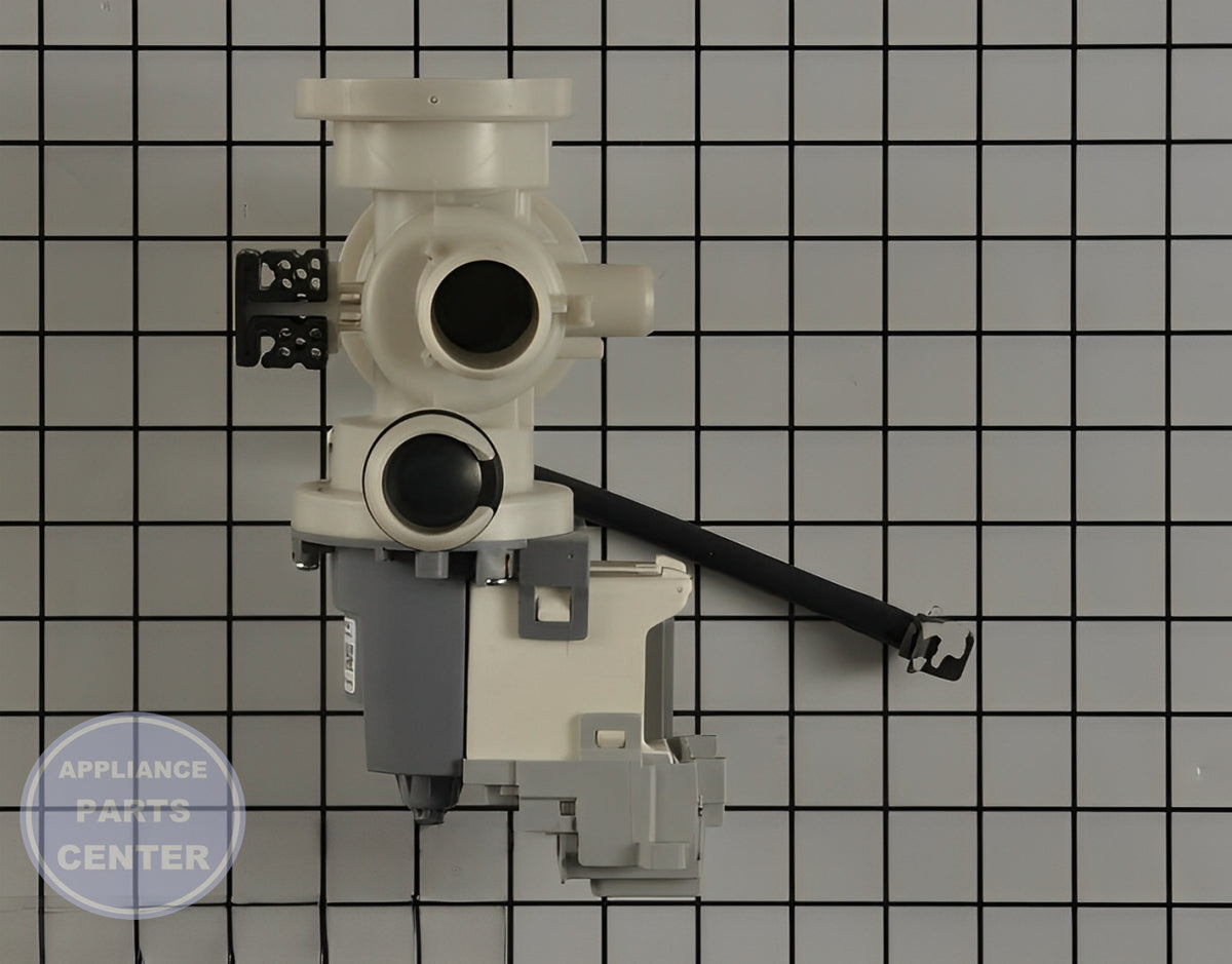 SAMSUNG WASHER DRAIN PUMP ASSEMBLY DC97-20621A - Installation in SMG Washing Machine showing key mounting points