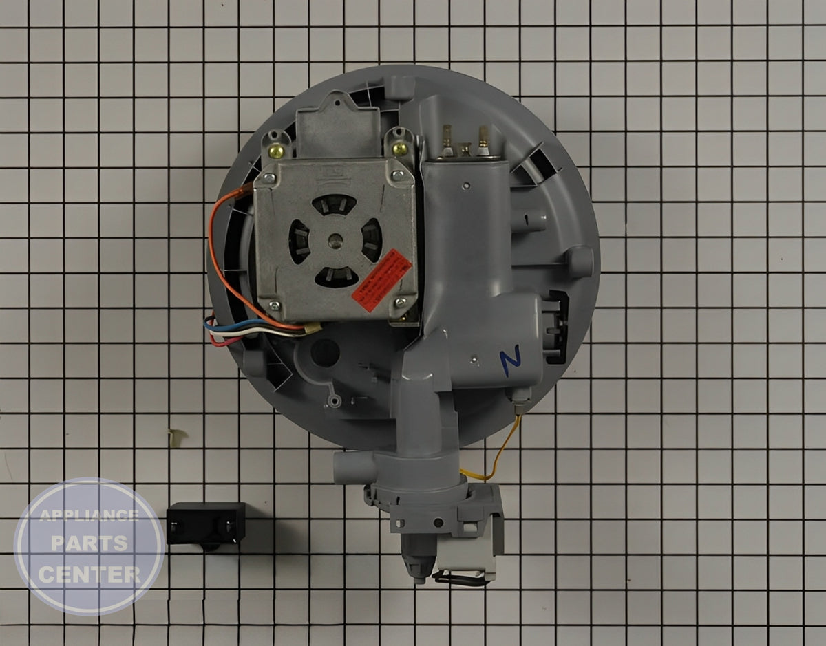 SAMSUNG DISHWASHER PUMP SUMP AND MOTOR ASSEMBLY DD82-01126B - Side view with durable construction specs