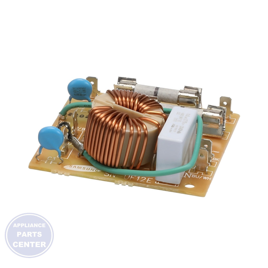 SAMSUNG NOISE FILTER ASSEMBLY DE96-00400E - Main view showing noise reduction benefits for various SAMSUNG models