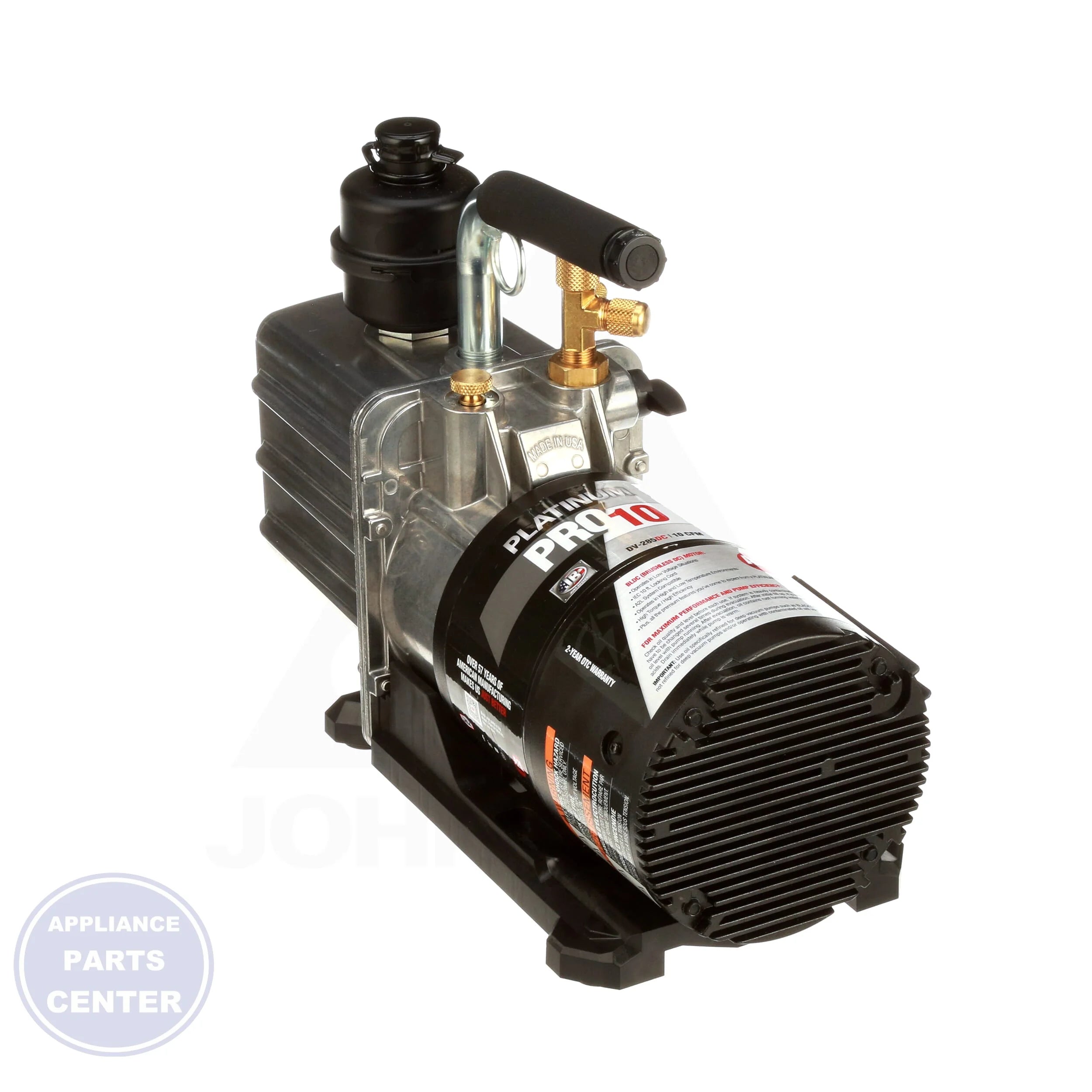 Platinum Pro Vacuum Pump DV-285DC - Detailed view of dual-voltage switch and ergonomic exhaust handle