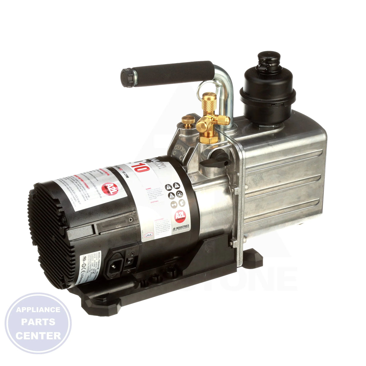 Platinum Pro Vacuum Pump DV-285DC - Side view with 1/2 HP motor and 21 Oz. oil capacity