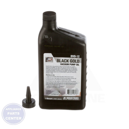 Black Gold Vacuum Pump Oil DVO-12-BX - Side view with quart specification