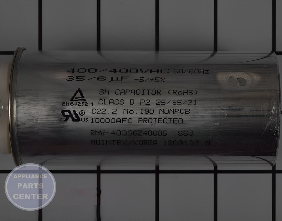 LG AIR CONDITIONER DUAL RADIAL ELECTRIC CAPACITOR FILM EAE43285408 - Side view with 450V rating