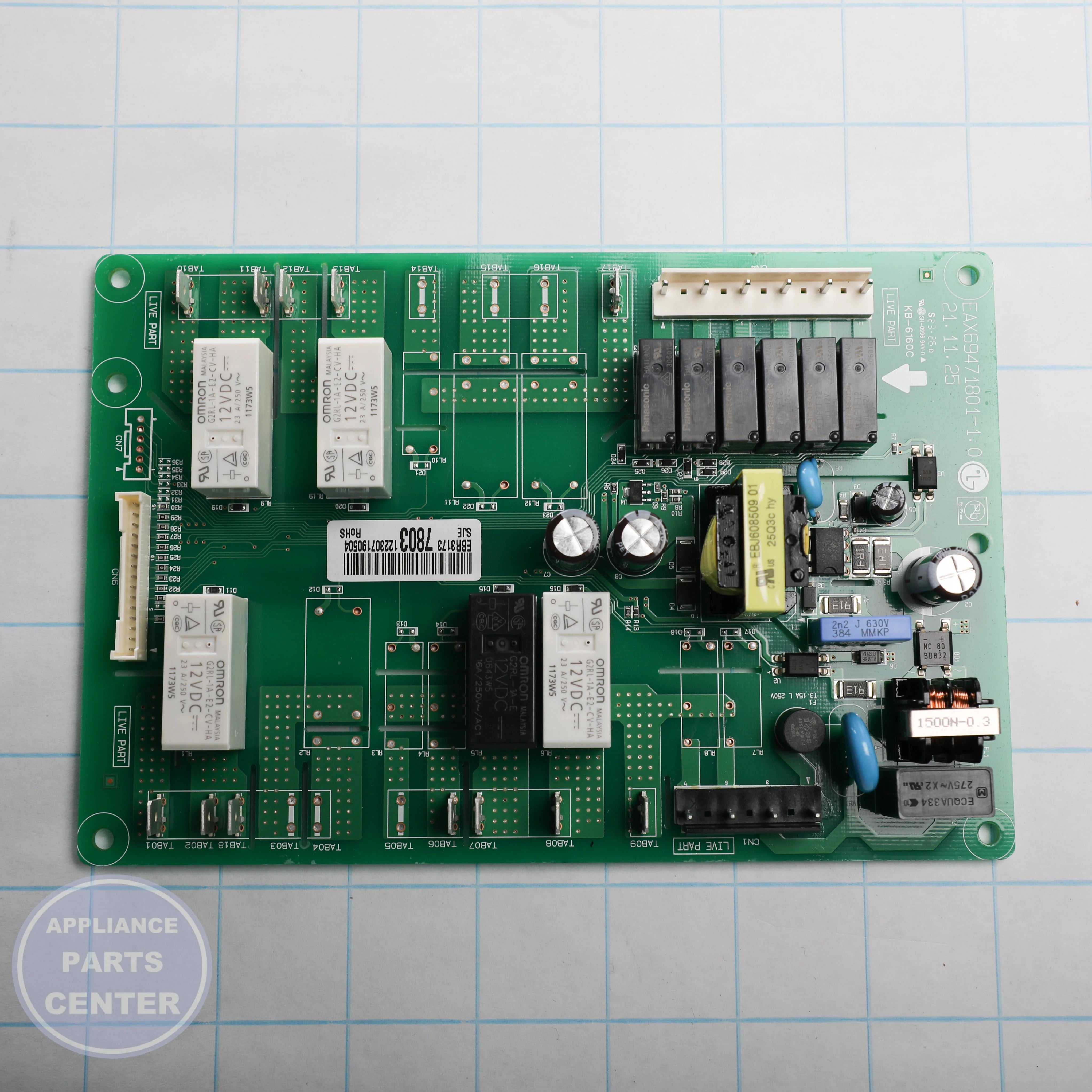 PCB ASSEMBLY,POWER EBR31737803 - Side view with precise technical measurements
