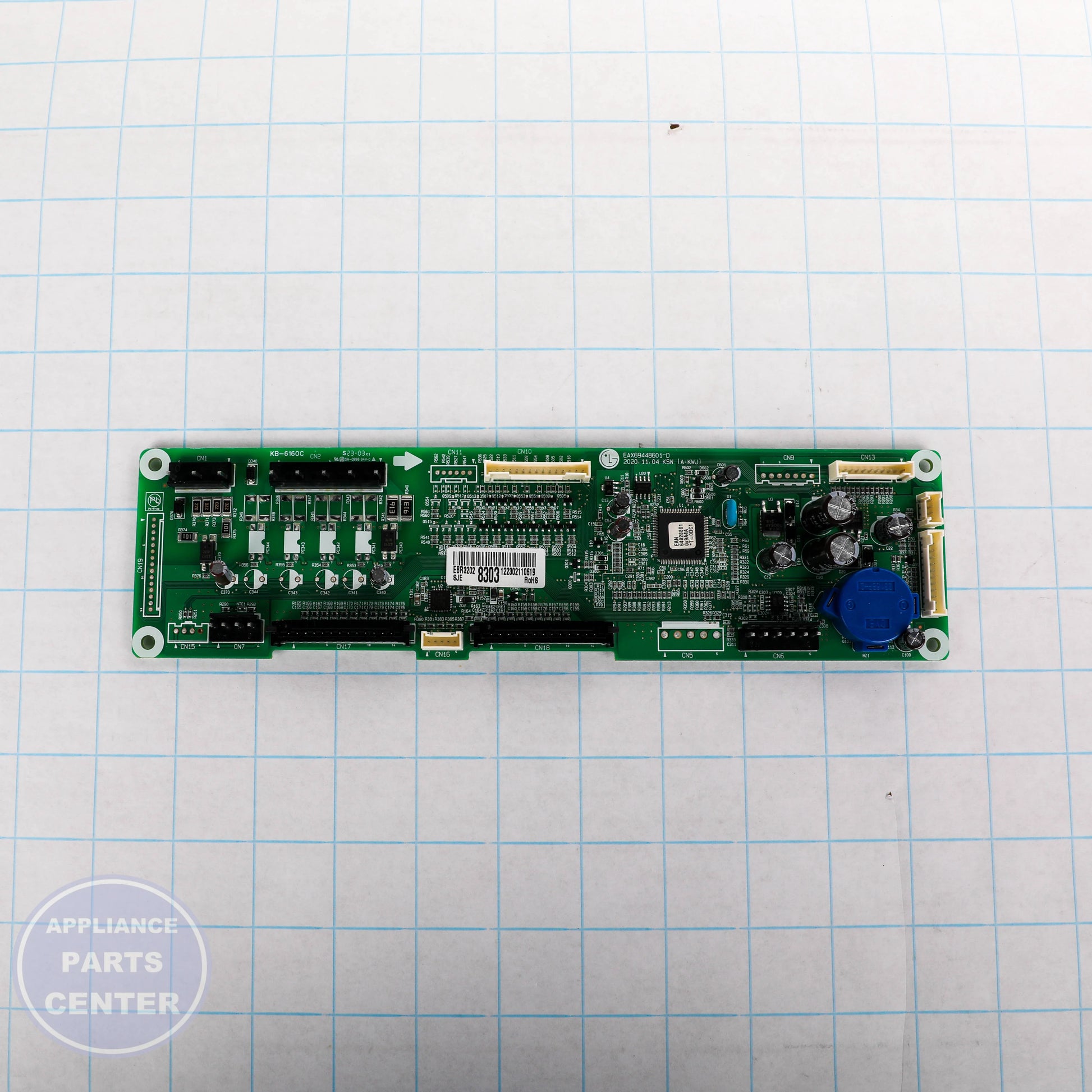 PCB ASSEMBLY,MAIN EBR32028303 - Side view with precise measurements