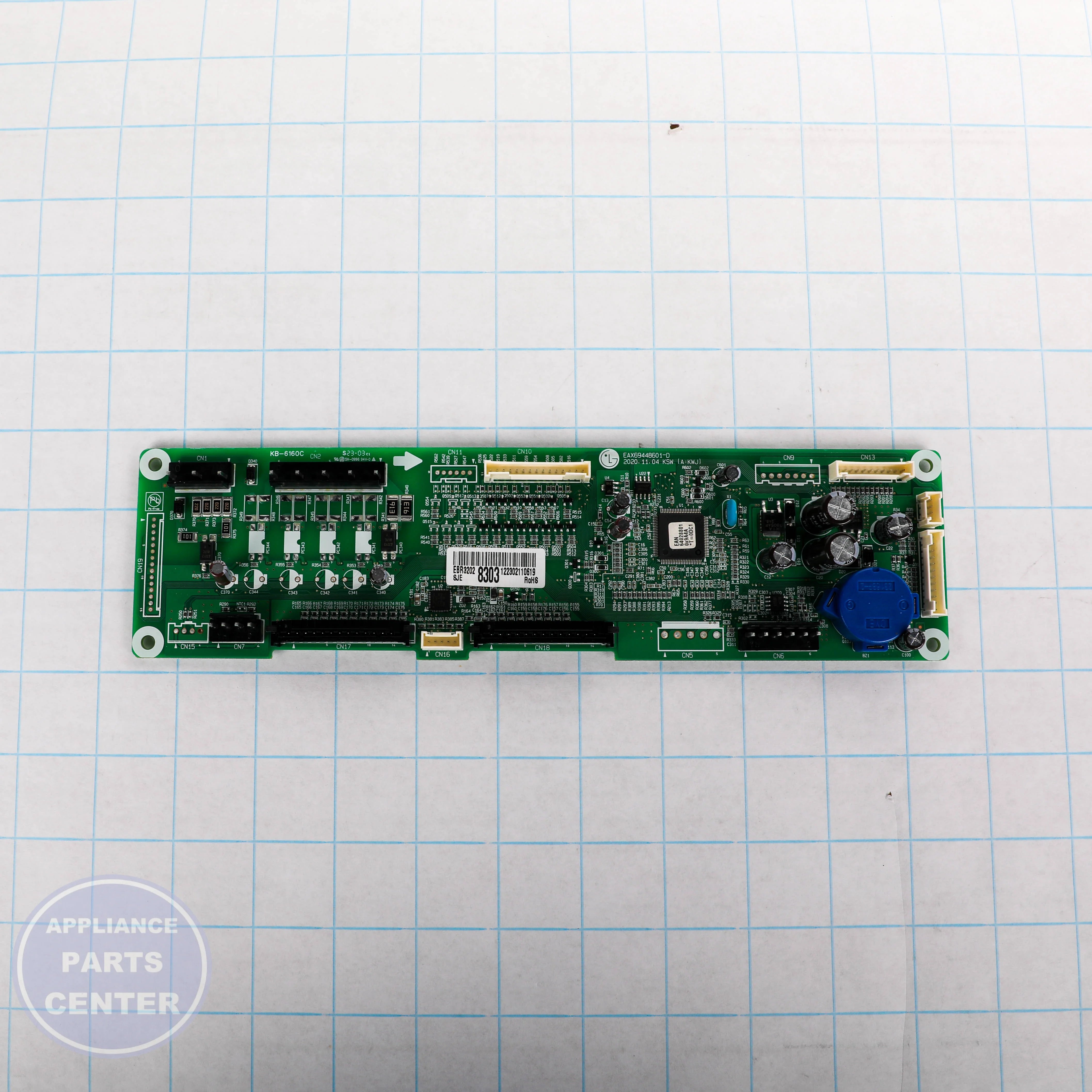 PCB ASSEMBLY,MAIN EBR32028303 - Side view with precise measurements
