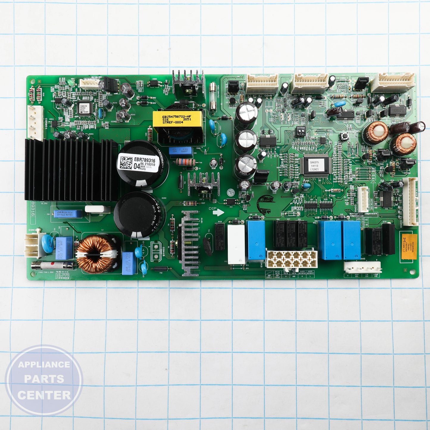 PCB ASSEMBLY,MAIN EBR78931604 - Side view with precise dimensions