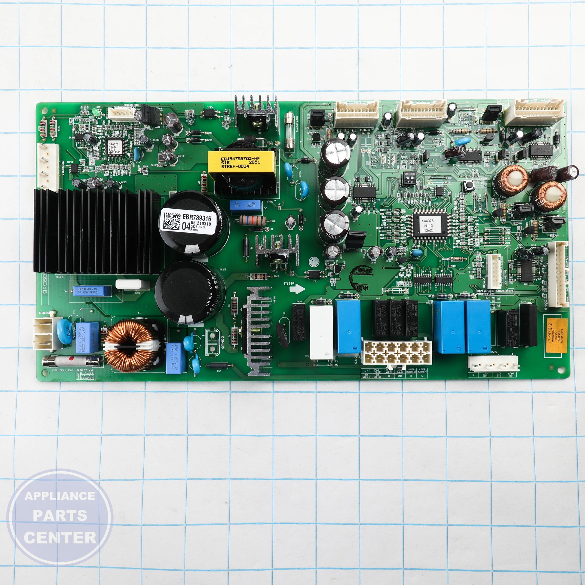 PCB ASSEMBLY,MAIN EBR78931604 - Side view with precise dimensions