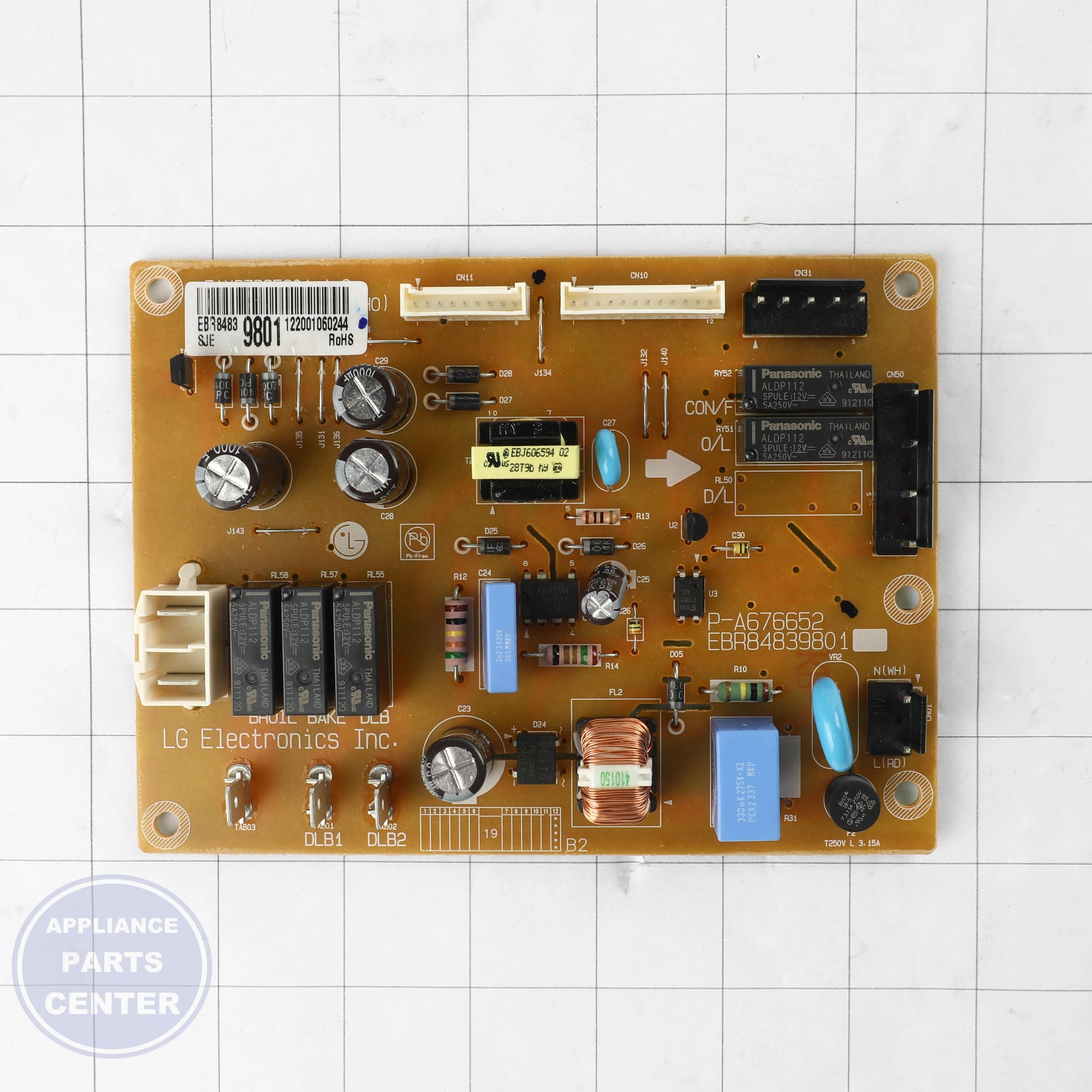 PCB ASSEMBLY POWER EBR84839801 - Side view with precise measurements