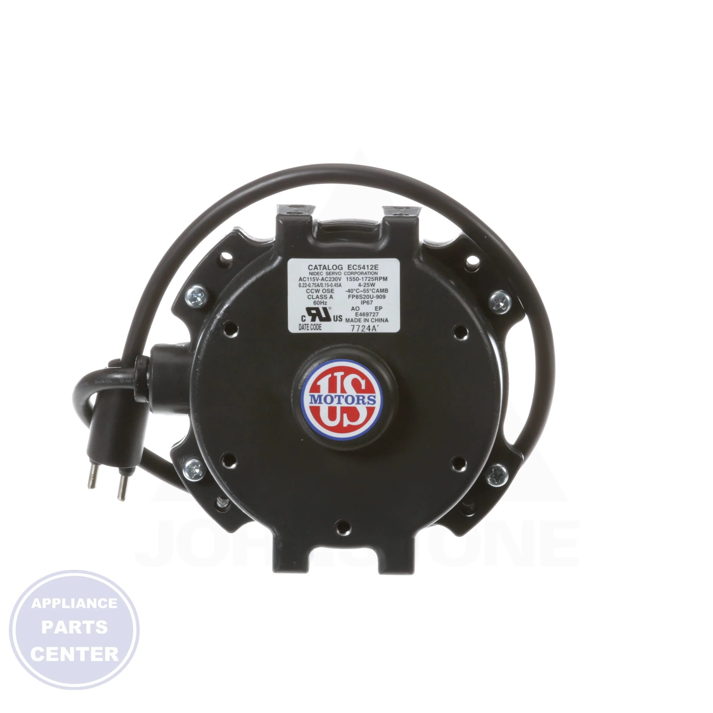 RESCUE® ECM Refrigerator Watt Motor EC5412E - Side view with 1/4 x 20THD shaft length