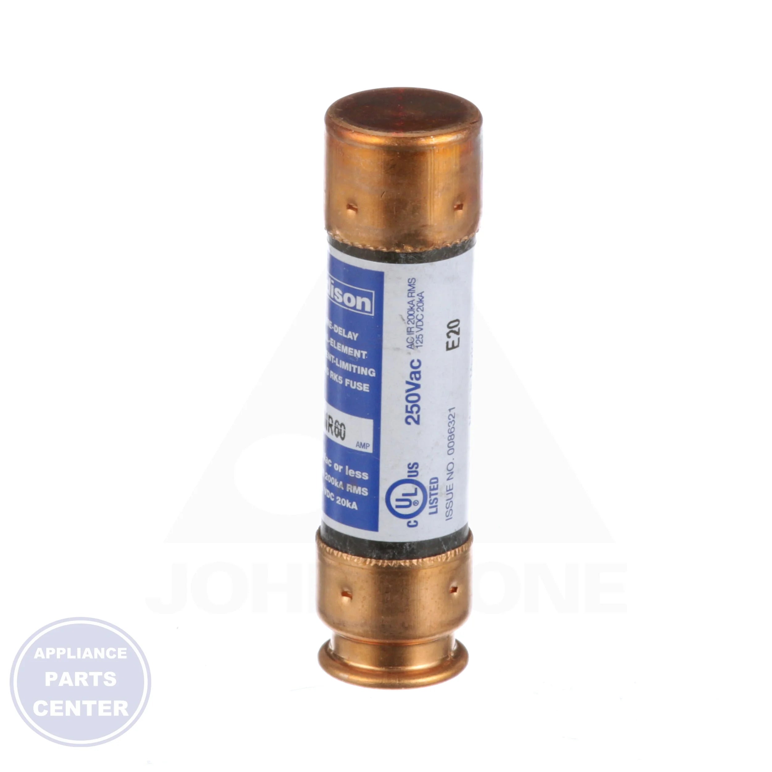 Dual Element Cartridge Fuse 60 Amp ECNR60 - Detailed view of Class RK5, 60A, 250V fuse